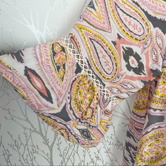 FEVER Bell Sleeve Boho Peasant Blouse Southwest Aztec 1X Lightweight Rayon - Picture 7 of 11